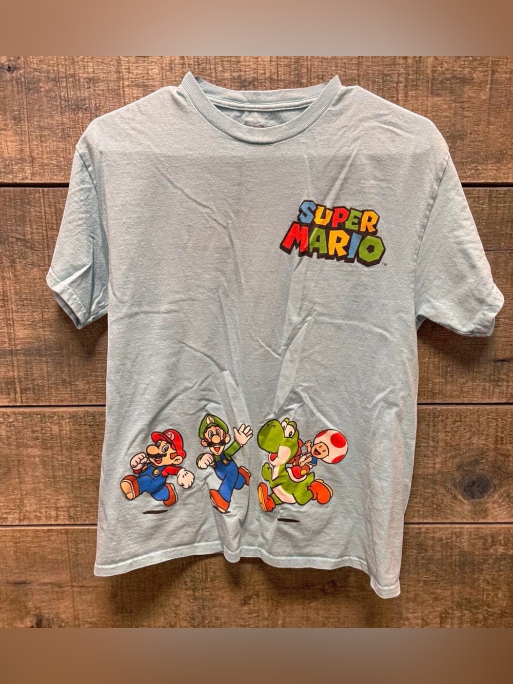 Nintendo Light Blue Graphic Tee with Classic Characters unisex MEDIUM